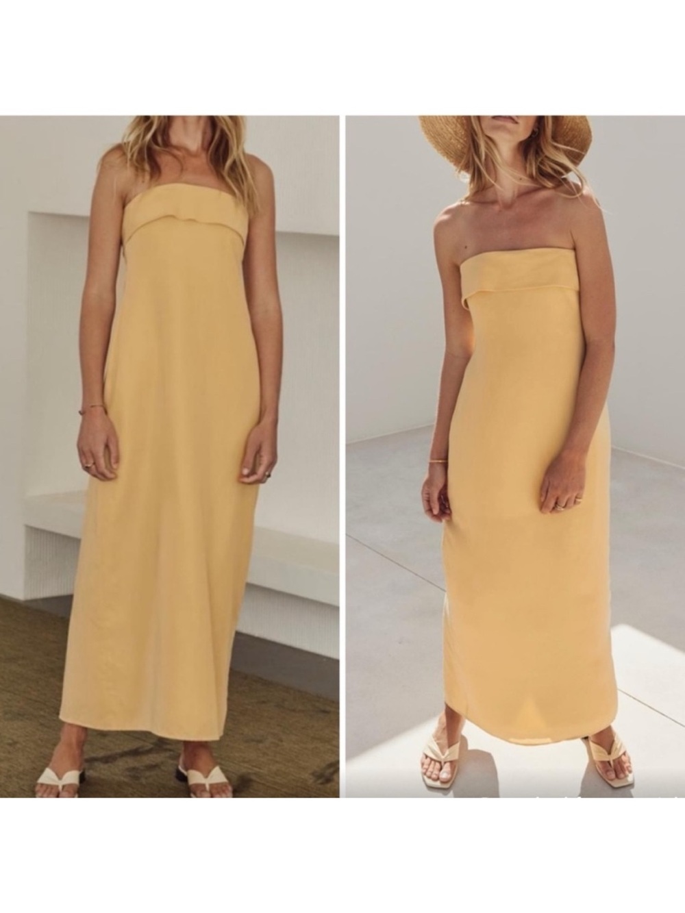 DISSH Kai Butter Yellow Strapless Yellow Midi Dress Linen Blend